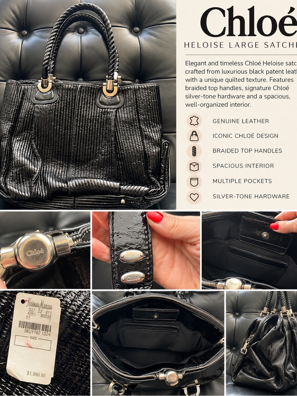 Chloé Black Patent Leather Heloise Large Satchel